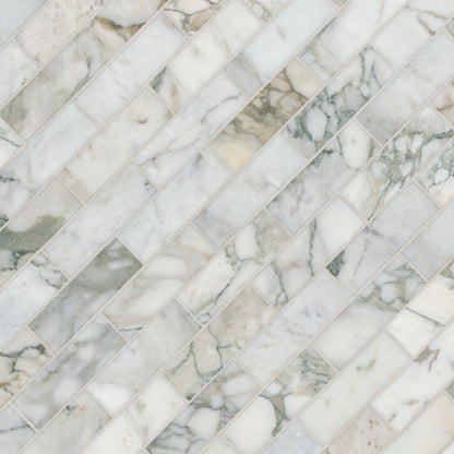 2x6 Coronado Mosaic Natural-Look Honed Smooth Marble Tile Beige Green