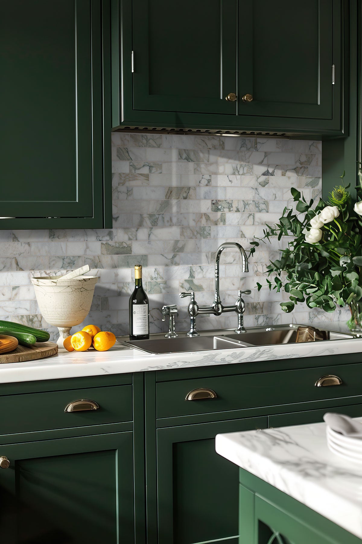 2x6 Coronado Mosaic Natural-Look Honed Smooth Marble Tile Beige Green