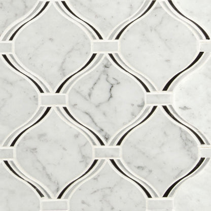 12x12 Danza Arabesque Mosaic Natural-Look Polished Smooth Marble Tile White Black
