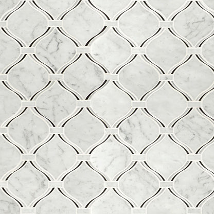 12x12 Danza Arabesque Mosaic Natural-Look Polished Smooth Marble Tile White Black