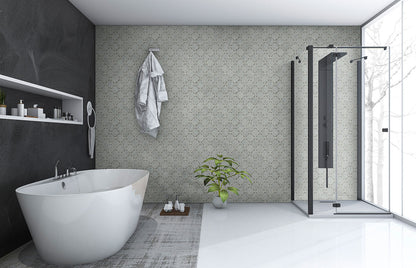 12x12 Danza Arabesque Mosaic Natural-Look Polished Smooth Marble Tile White Black