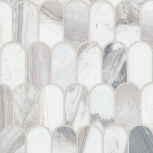 12x12 Edessa Oval Mosaic Natural-Look Polished Smooth Marble Tile White Gray