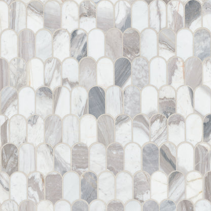 12x12 Edessa Oval Mosaic Natural-Look Polished Smooth Marble Tile White Gray
