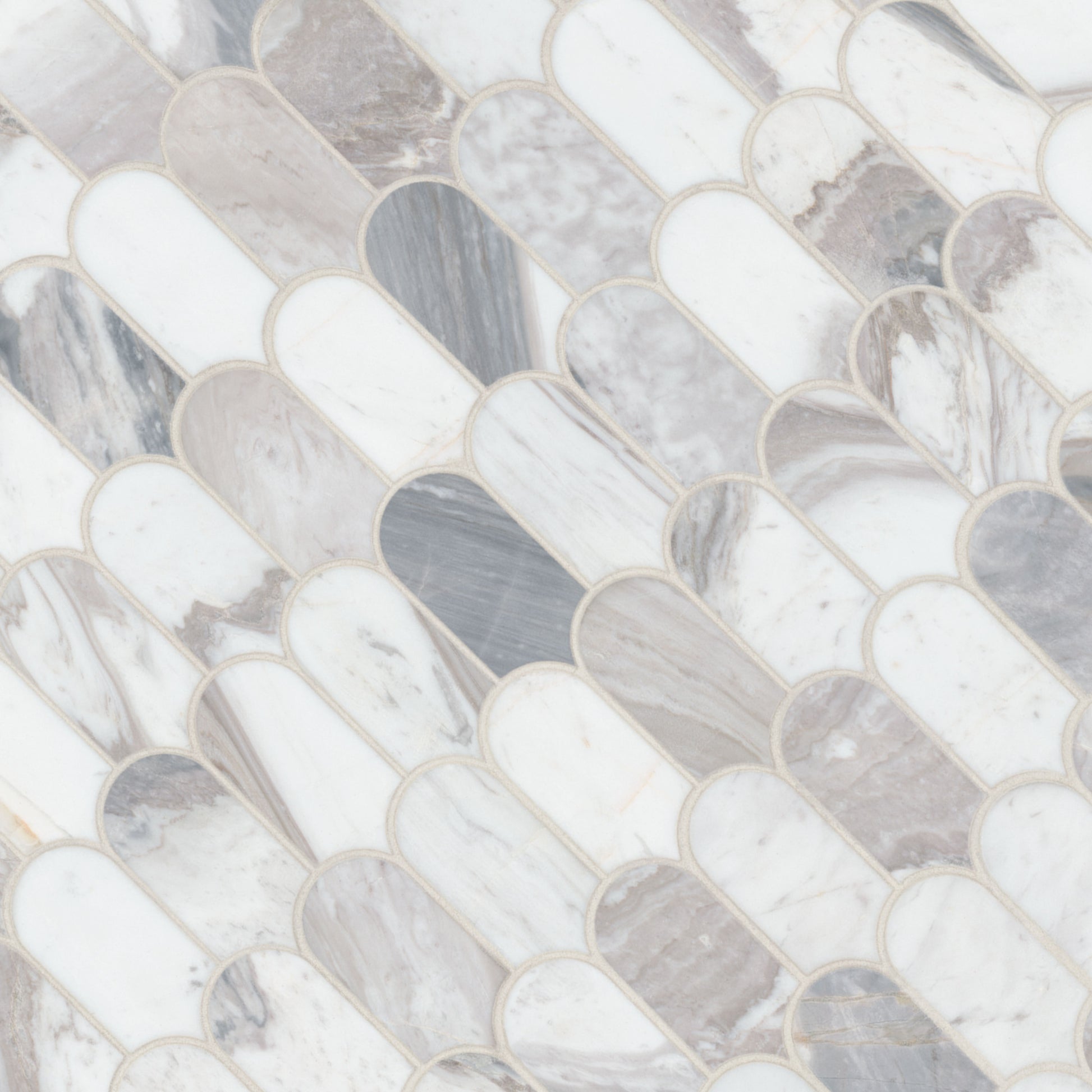 12x12 Edessa Oval Mosaic Natural-Look Polished Smooth Marble Tile White Gray