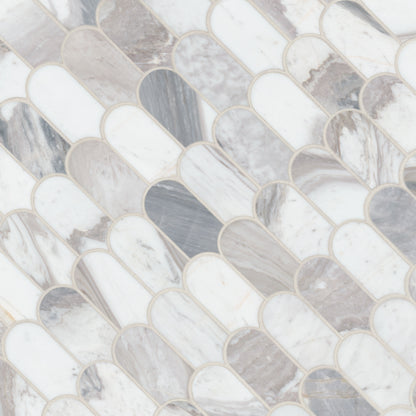 12x12 Edessa Oval Mosaic Natural-Look Polished Smooth Marble Tile White Gray