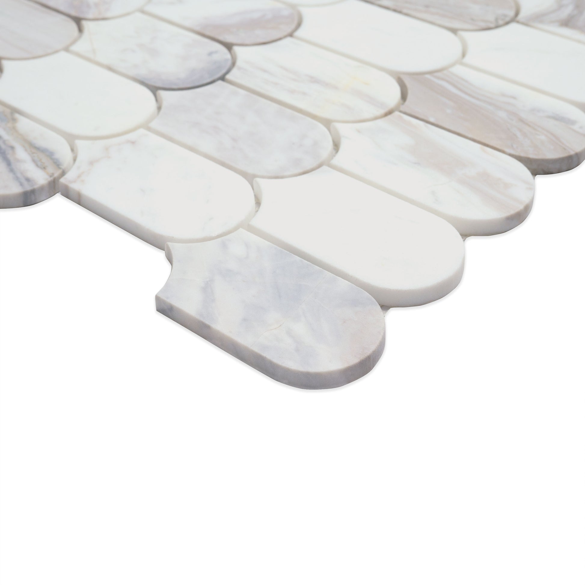 12x12 Edessa Oval Mosaic Natural-Look Polished Smooth Marble Tile White Gray