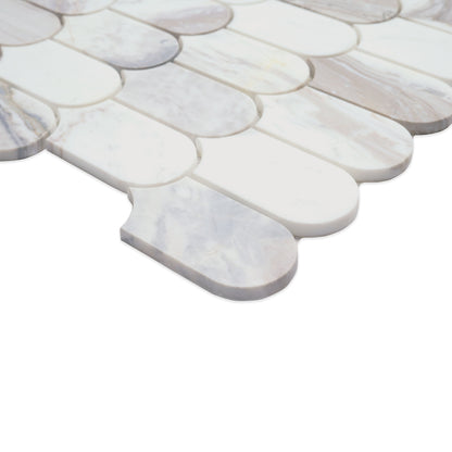 12x12 Edessa Oval Mosaic Natural-Look Polished Smooth Marble Tile White Gray