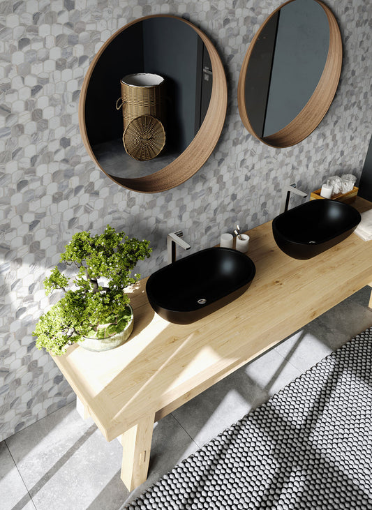 12x12 Edessa Oval Mosaic Natural-Look Polished Smooth Marble Tile