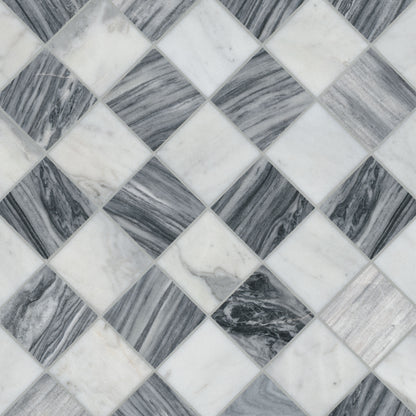 3x3 Firenze Mosaic Natural-Look Polished Smooth Marble Tile White Gray