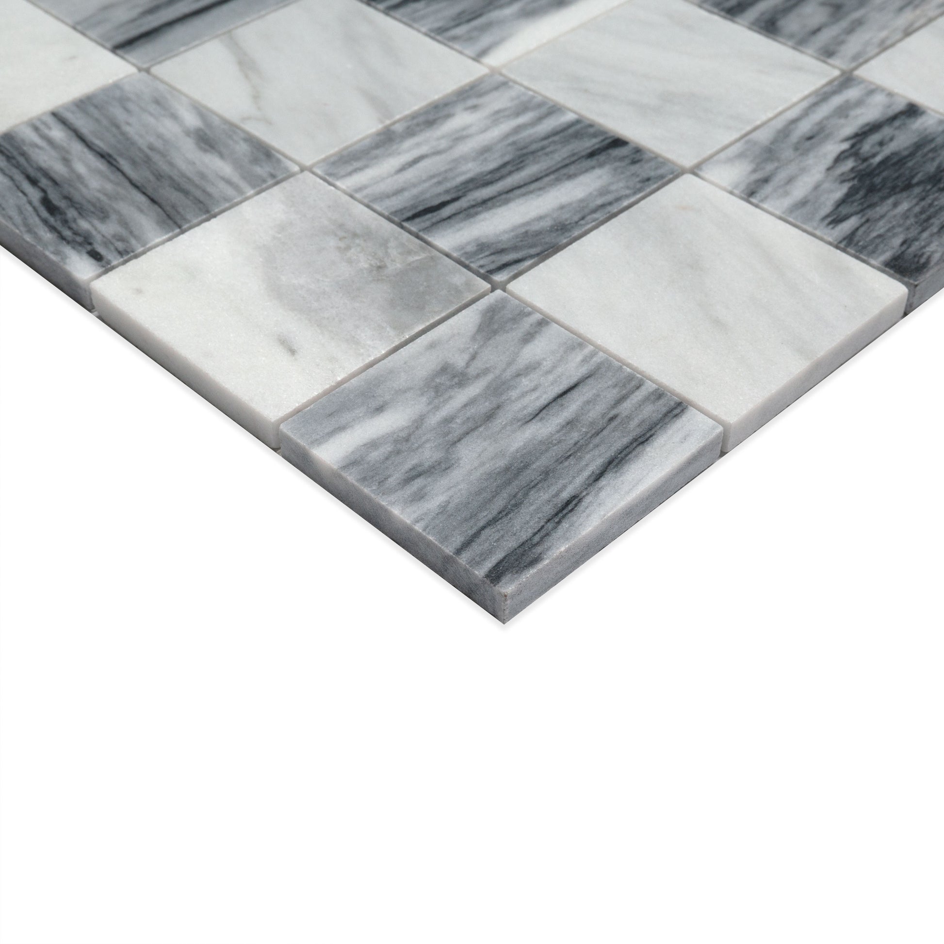 3x3 Firenze Mosaic Natural-Look Polished Smooth Marble Tile White Gray