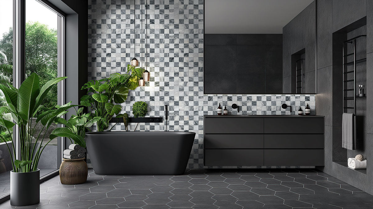 3x3 Firenze Mosaic Natural-Look Polished Smooth Marble Tile White Gray