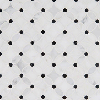 White Black - 12x12 Florita Petal Floral Circle Mosaic Natural-Look Polished Smooth Marble Tile
