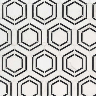 12x12 Georama Hexagon Framed Border Mosaic Natural-Look Polished Smooth Marble Tile