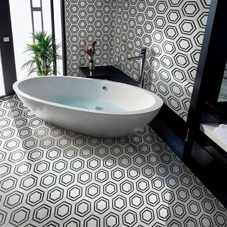 White Black - 12x12 Georama Hexagon Framed Border Mosaic Natural-Look Polished Smooth Marble Tile