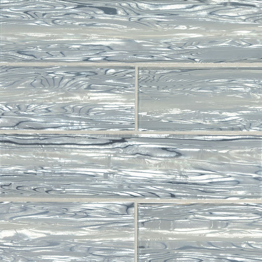 3x12 Chilcott Patterned Metallic-Look Glossy Wavy Glass Tile Blue Silver