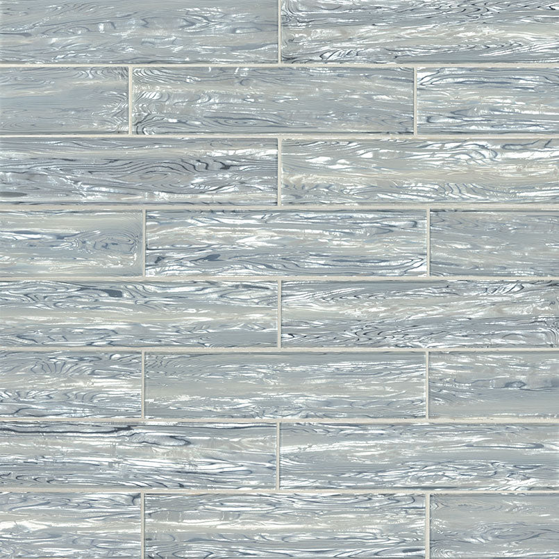 3x12 Chilcott Patterned Metallic-Look Glossy Wavy Glass Tile Blue Silver