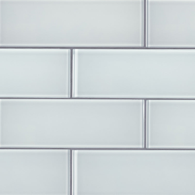 3x9 Ice Patterned Solid-Color Glossy Smooth Glass Tile Light Gray