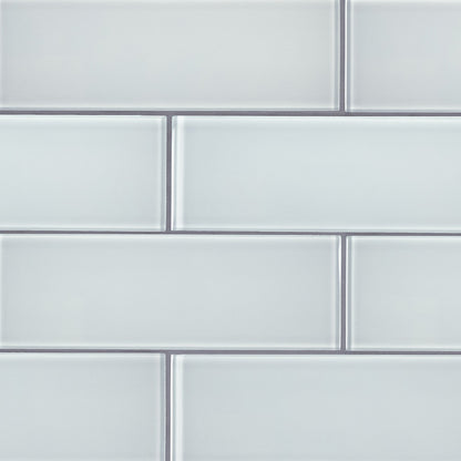 3x9 Ice Patterned Solid-Color Glossy Smooth Glass Tile Light Gray