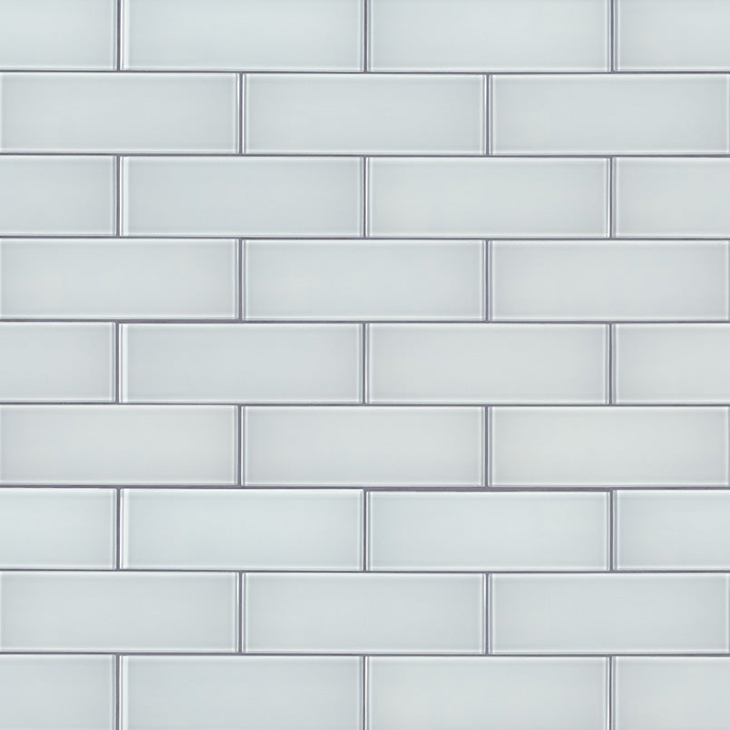 3x9 Ice Patterned Solid-Color Glossy Smooth Glass Tile Light Gray