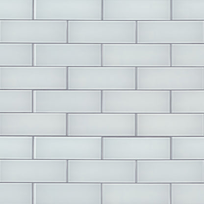 3x9 Ice Patterned Solid-Color Glossy Smooth Glass Tile Light Gray
