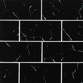 3x6 Nero Patterned Marble-Look Matte Smooth Glass Tile