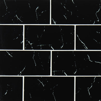 3X6 Nero Patterned Marble-Look Matte Smooth Glass Tile Black White