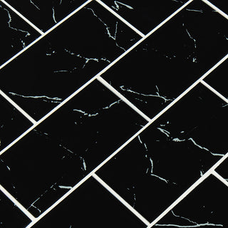 Black White - 3x6 Nero Patterned Marble-Look Matte Smooth Glass Tile