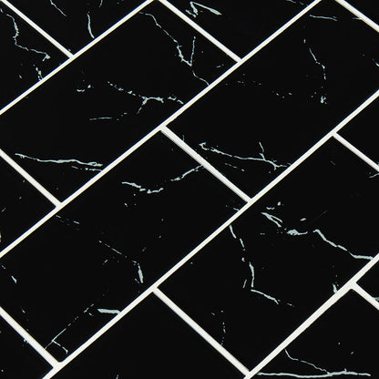 3X6 Nero Patterned Marble-Look Matte Smooth Glass Tile Black White