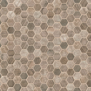 2" Driftwood Hexagon Mosaic Wood-Look Matte Smooth Glass Tile