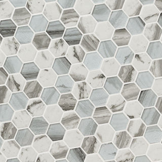 Blue Gray - 2" Esperanza Hexagon Mosaic Marble-Look Matte Smooth Glass Tile