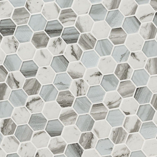 2" Esperanza Hexagon Mosaic Marble-Look Matte Smooth Glass Tile