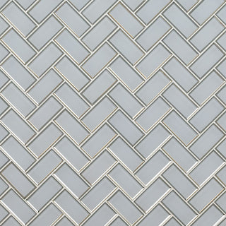 Light Gray - 12x12 Ice Herringbone Mosaic Solid-Color Glossy Beveled Glass Tile