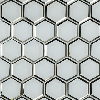 12x12 Ice Hexagon Mosaic Solid-Color Glossy Beveled Glass Tile