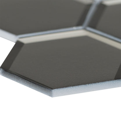 3'' Metallic Hexagon Mosaic Metallic-Look Metallic Beveled Glass Tile Dark Gray