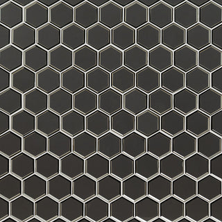 Dark Gray - 3" Metallic Hexagon Mosaic Metallic-Look Metallic Beveled Glass Tile