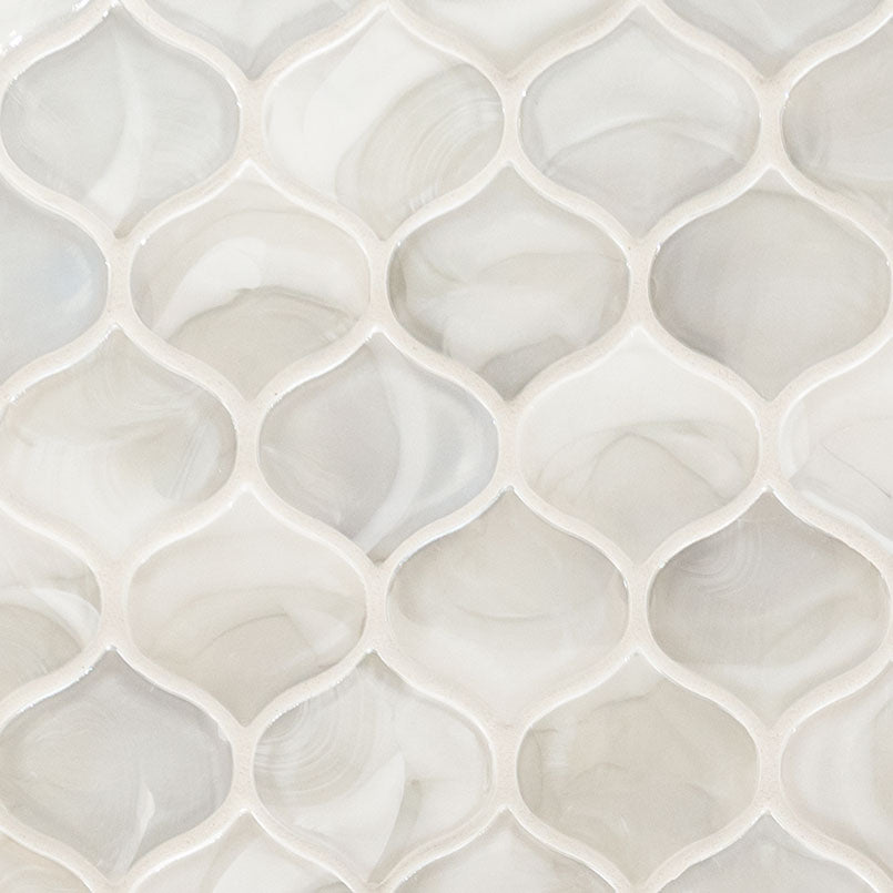 12x12 Pearla Arabesque Mosaic Marble-Look Glossy Smooth Glass Tile White Pearl