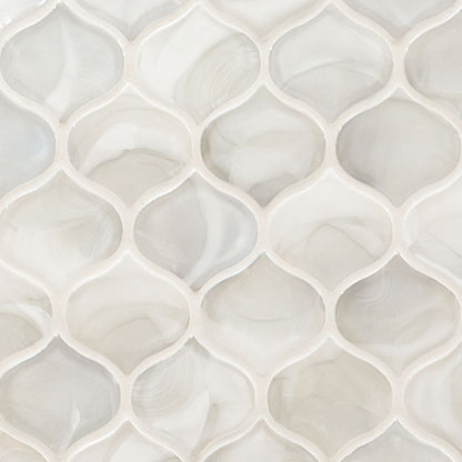 12x12 Pearla Arabesque Mosaic Marble-Look Glossy Smooth Glass Tile White Pearl