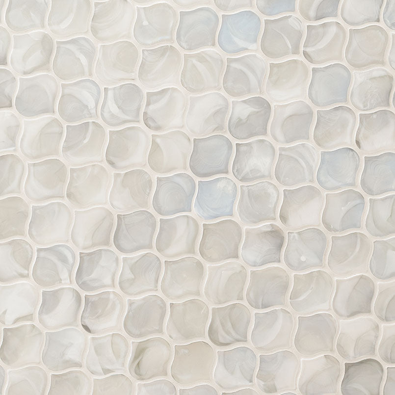 12x12 Pearla Arabesque Mosaic Marble-Look Glossy Smooth Glass Tile White Pearl