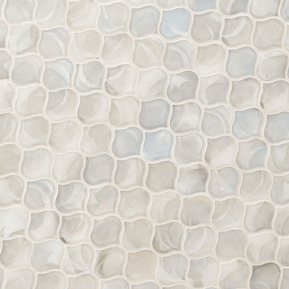 12x12 Pearla Arabesque Mosaic Marble-Look Glossy Smooth Glass Tile White Pearl