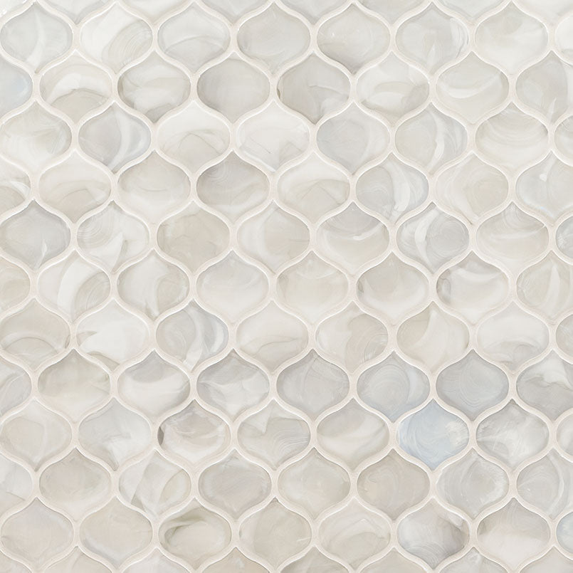 12x12 Pearla Arabesque Mosaic Marble-Look Glossy Smooth Glass Tile White Pearl