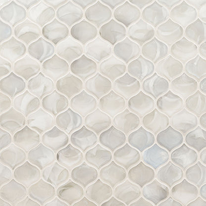 12x12 Pearla Arabesque Mosaic Marble-Look Glossy Smooth Glass Tile White Pearl