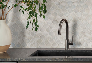 White Pearl - 12x12 Pearla Arabesque Mosaic Marble-Look Glossy Smooth Glass Tile