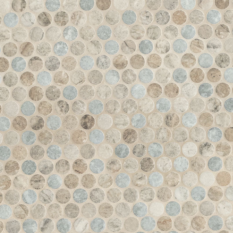 12x12 Stonella Circle Penny Round Mosaic Stone-Look Matte Smooth Glass Tile Gray Beige