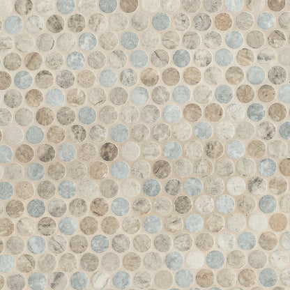 12x12 Stonella Circle Penny Round Mosaic Stone-Look Matte Smooth Glass Tile Gray Beige