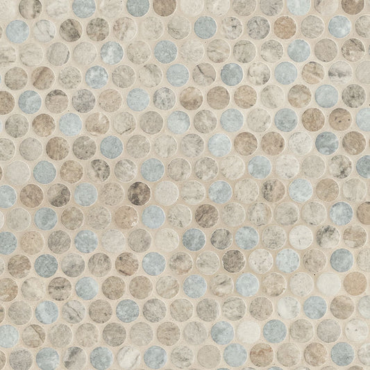 12x12 Stonella Circle Penny Round Mosaic Stone-Look Matte Smooth Glass Tile Gray Beige