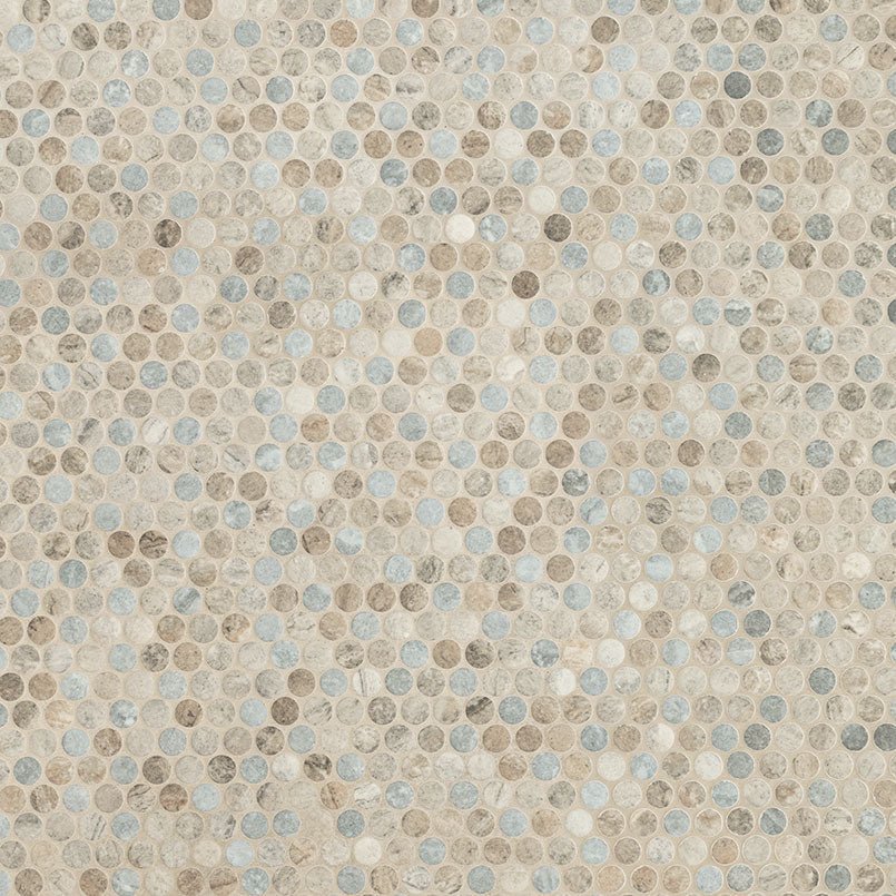12x12 Stonella Circle Penny Round Mosaic Stone-Look Matte Smooth Glass Tile Gray Beige