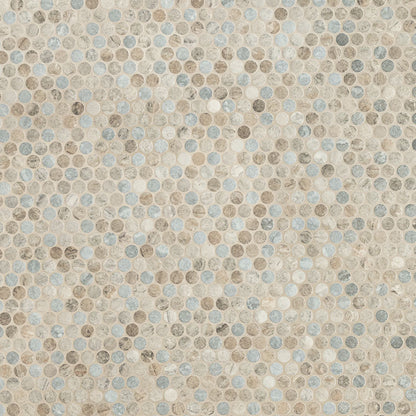 12x12 Stonella Circle Penny Round Mosaic Stone-Look Matte Smooth Glass Tile Gray Beige