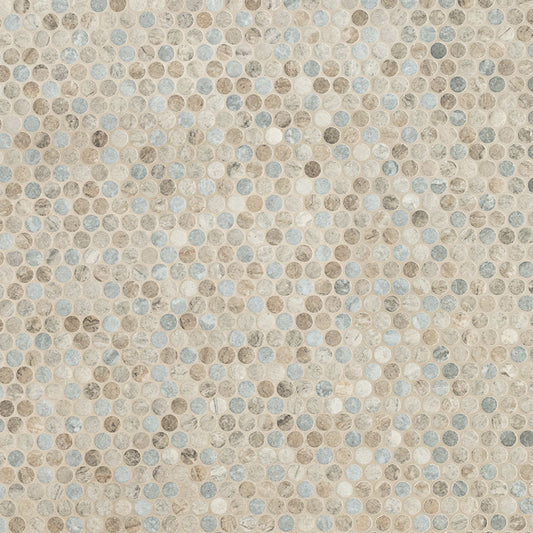 12x12 Stonella Circle Penny Round Mosaic Stone-Look Matte Smooth Glass Tile