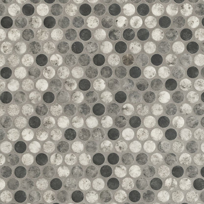 12x12 Urban Circle Penny Round Mosaic Stone-Look Matte Smooth Glass Tile Gray Black