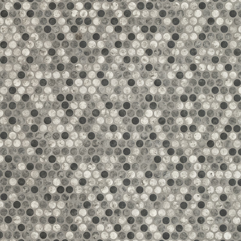 12x12 Urban Circle Penny Round Mosaic Stone-Look Matte Smooth Glass Tile Gray Black
